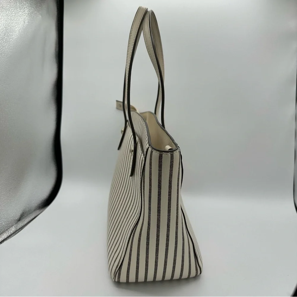 Henri Bendel West 57th Striped Domed Satchel Ivory Grey Stripe Gold Hardware